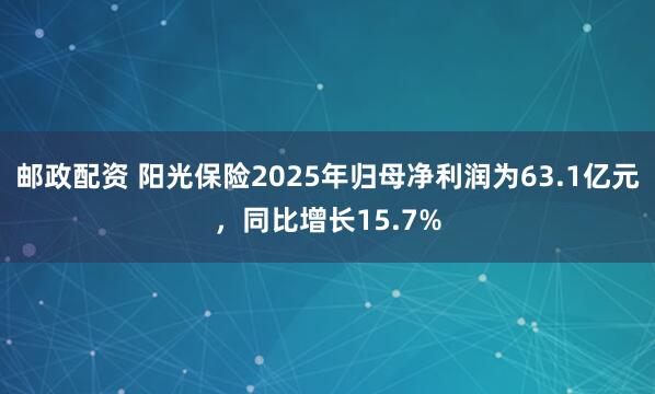 邮政配资 阳光保险2025年归母净利润为63.1亿元，同比增长15.7%